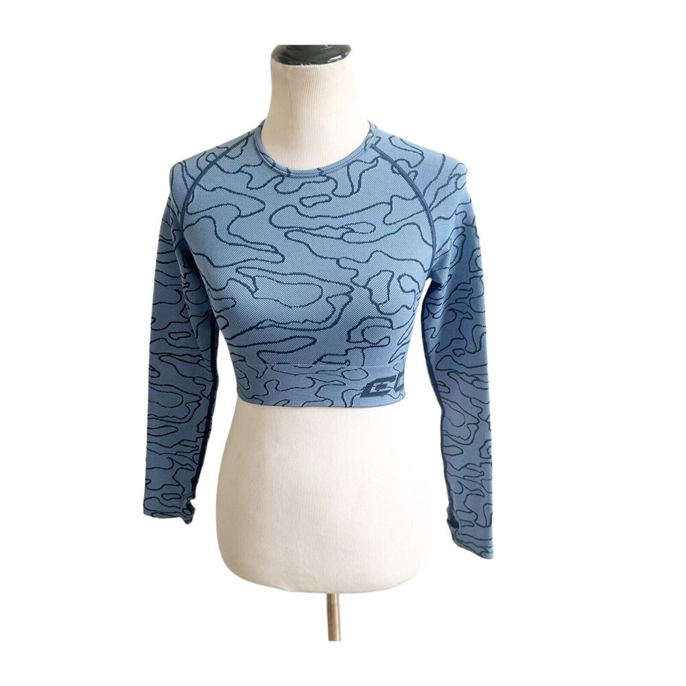 Echt Women’s Arise Camo Print Cropped Spandex Workout Top Logo Size Small